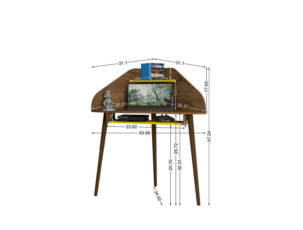 Gatutca Floating Cubicle Section Desk with Keyboard Shelf Set of 2 - Rustic Brown/Yellow
