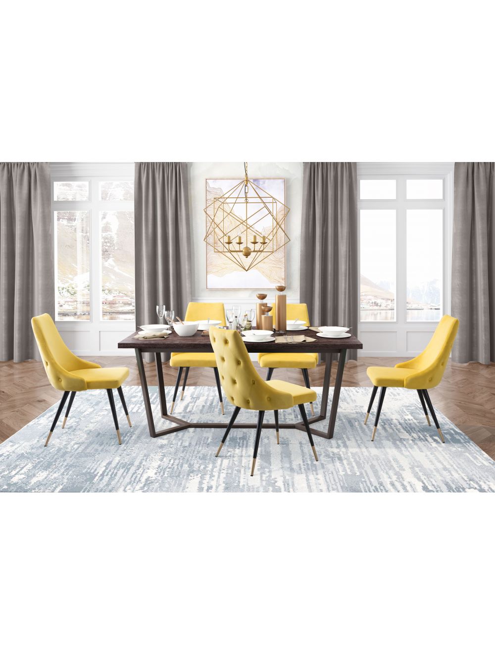Travis Dining Chair - Yellow Velvet - Set of 2