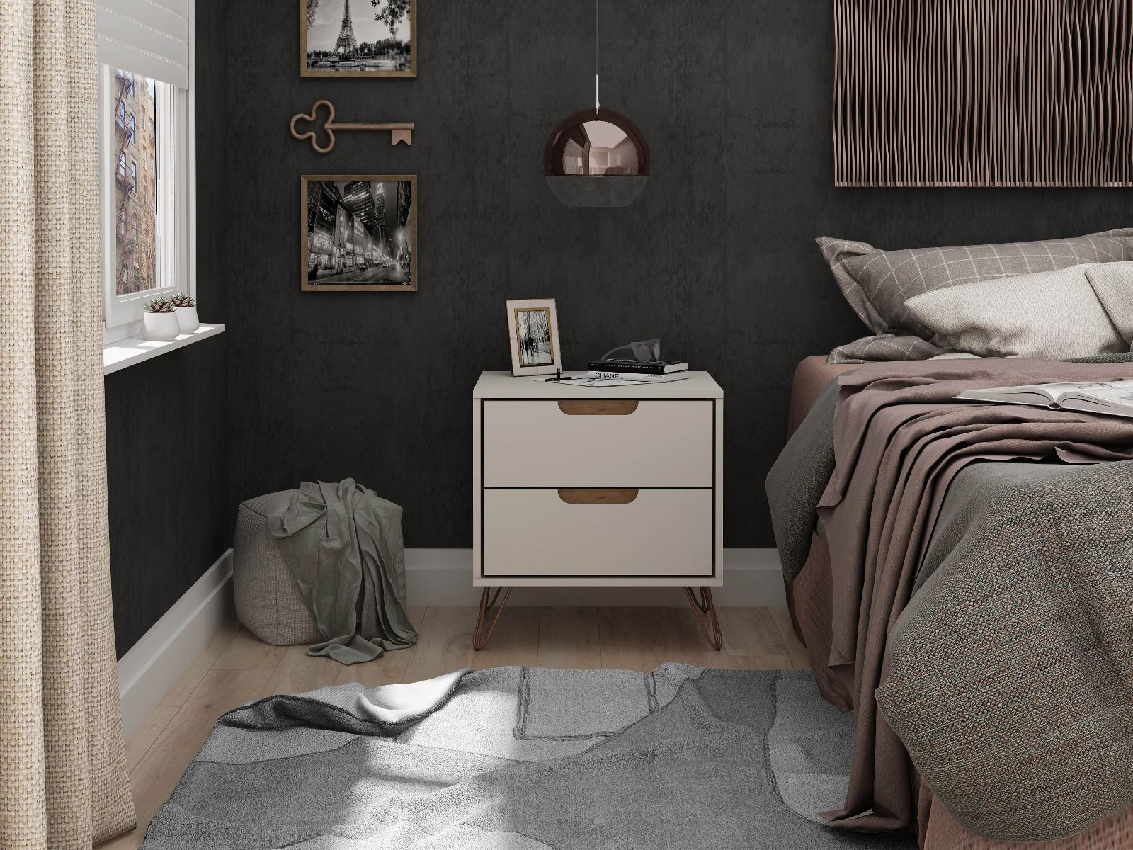 Nuuk II Night Table - Off White/Nature