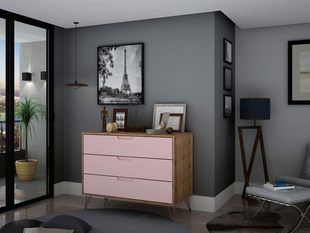 Nuuk 3-Drawer Dresser - Nature/Rose Pink