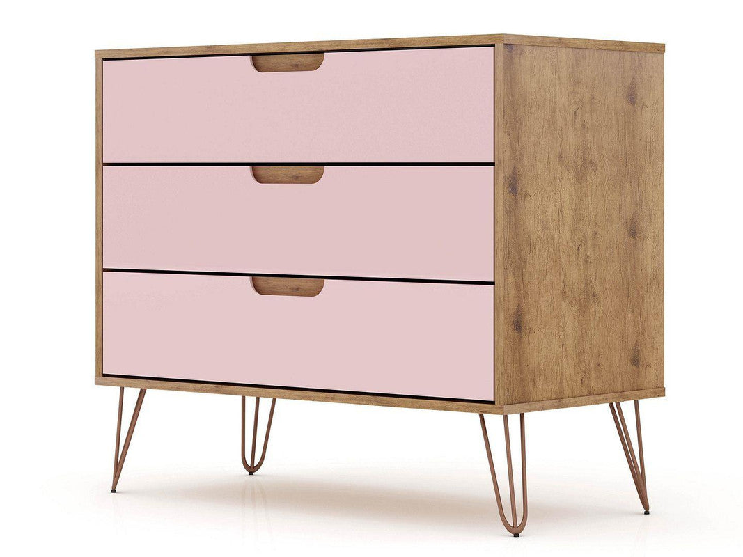 Nuuk 3-Drawer Dresser - Nature/Rose Pink
