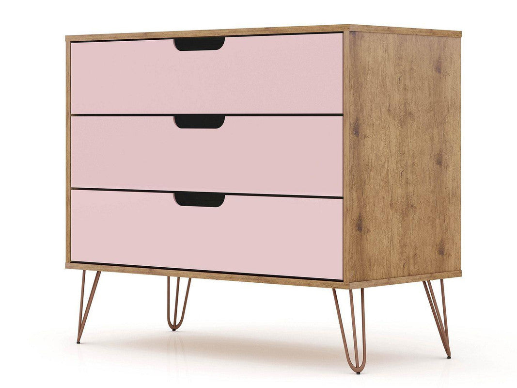 Nuuk 3-Drawer Dresser - Nature/Rose Pink