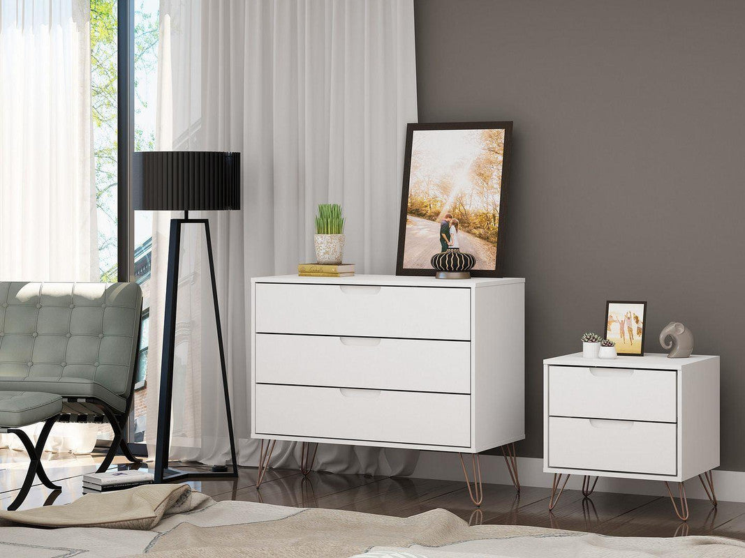 Nuuk 3-Drawer Dresser and Night Table Set - White