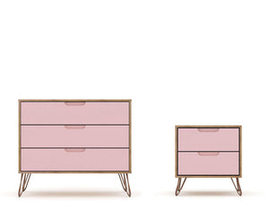 Nuuk 3-Drawer Dresser and Night Table Set - Nature/Rose Pink
