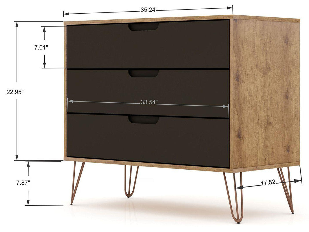Nuuk 3-Drawer Dresser and Night Table Set - Nature/Textured Grey