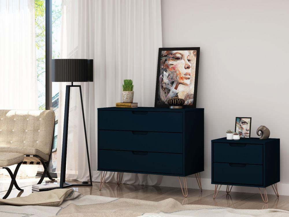 Nuuk 3-Drawer Dresser and Night Table Set - Midnight Blue