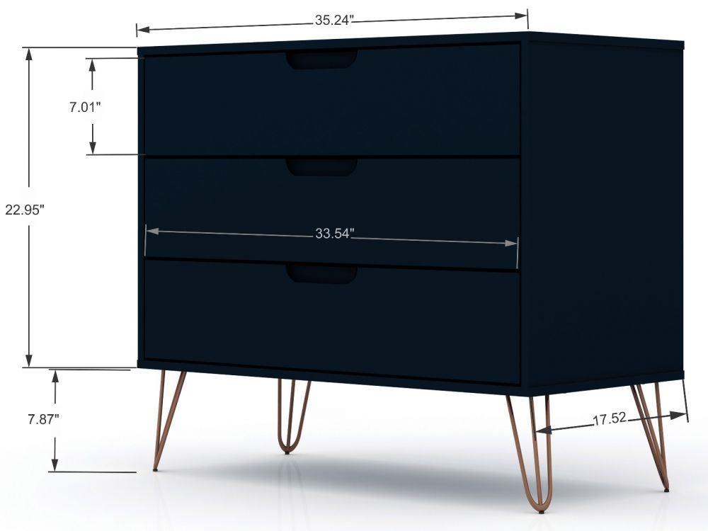 Nuuk 3-Drawer Dresser and Night Table Set - Midnight Blue