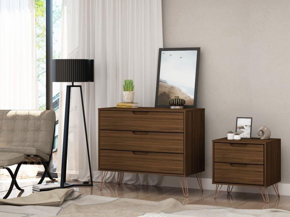 Nuuk 3-Drawer Dresser and Night Table Set - Brown