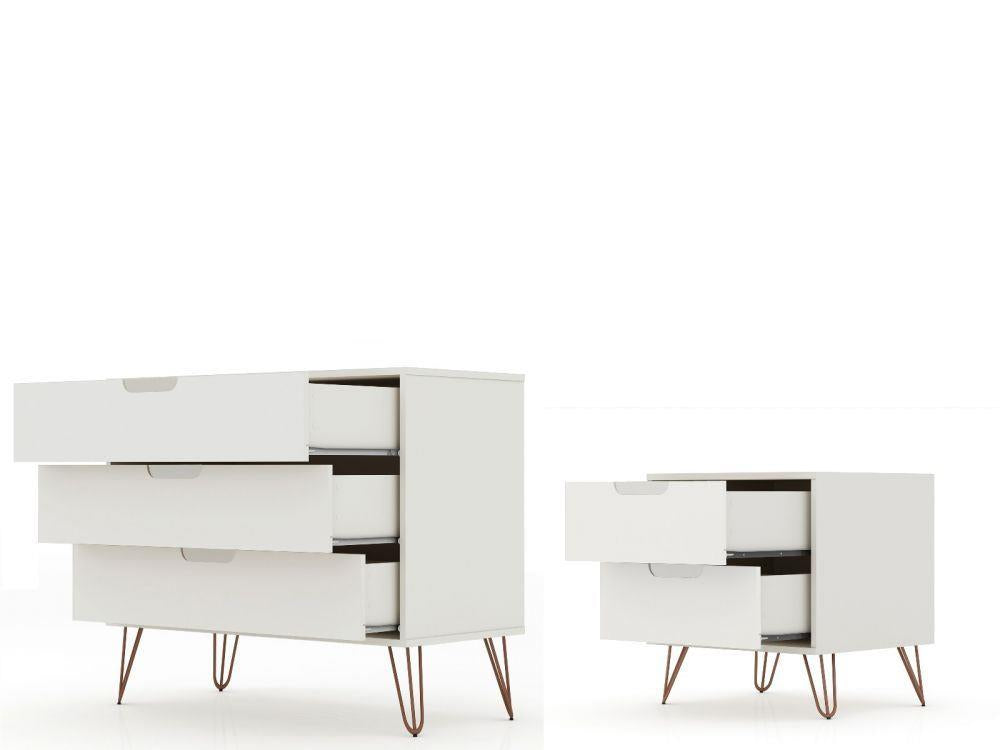 Nuuk 3-Drawer Dresser and Night Table Set - Off White