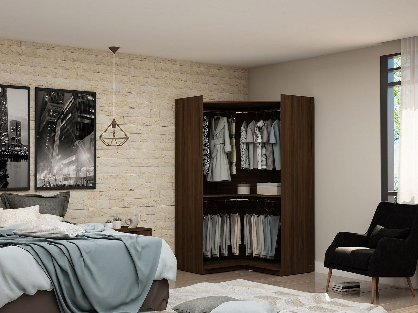 Oulu Open Corner Wardrobe - Brown