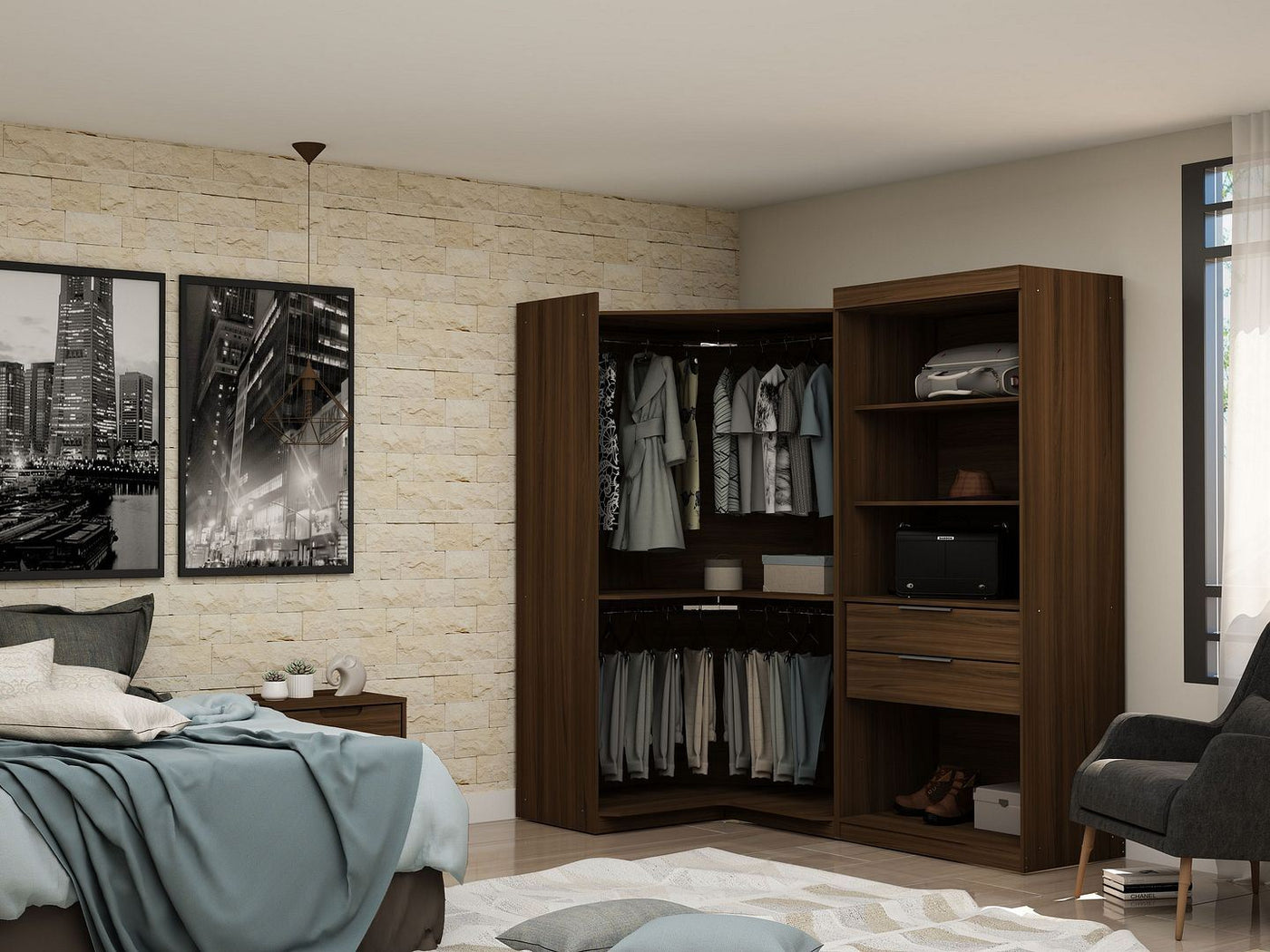 Oulu 2-Piece Open Corner Wardrobe - Brown