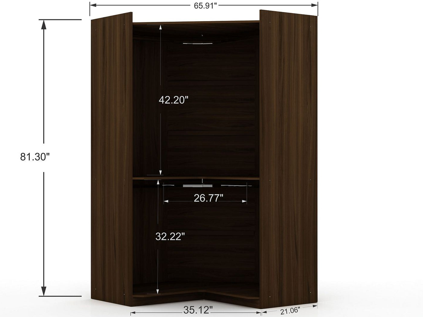 Oulu 2-Piece Open Corner Wardrobe - Brown