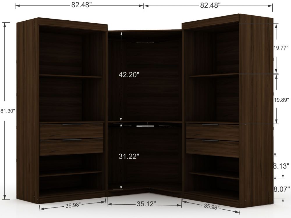 Oulu 3-Piece Sectional Corner Wardrobe - Brown
