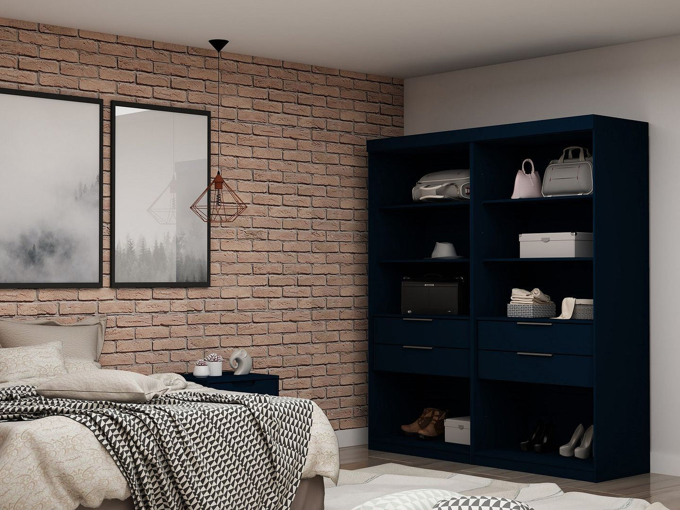 Oulu 2-Piece Open Sectional Wardrobe - Midnight Blue