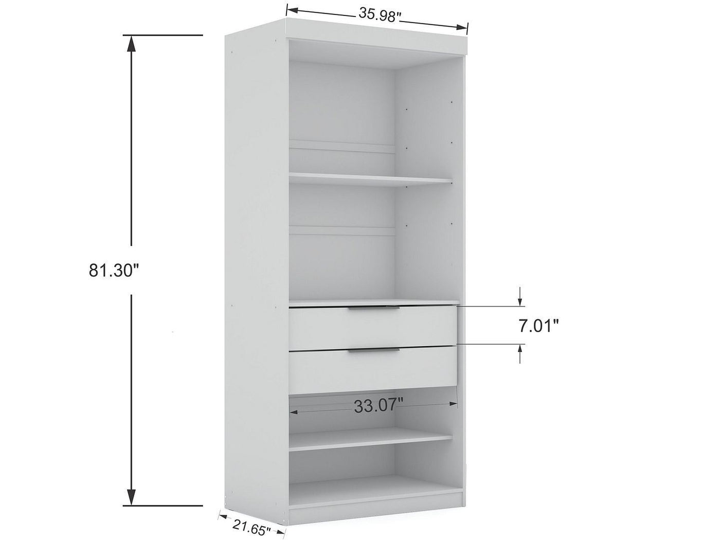 Oulu 3-Piece Open Sectional Wardrobe - White