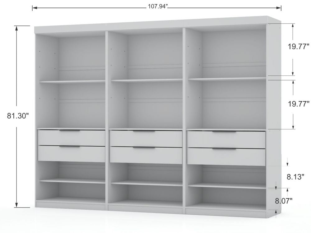 Oulu 3-Piece Open Sectional Wardrobe - White