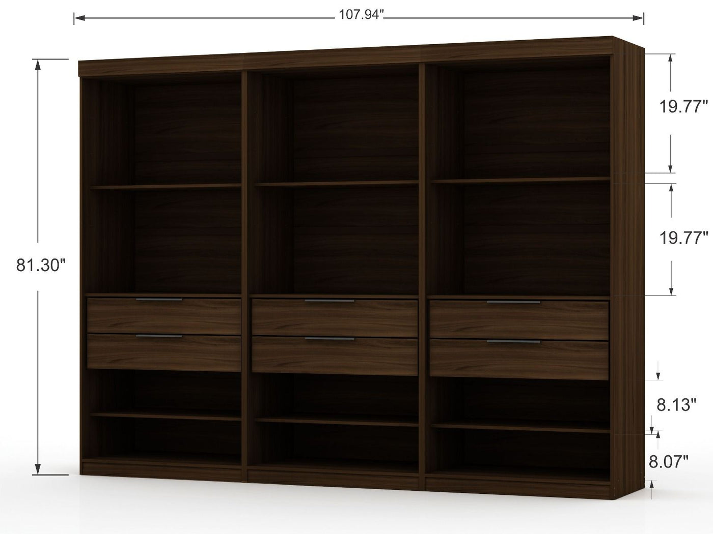 Oulu 3-Piece Open Sectional Wardrobe - Brown