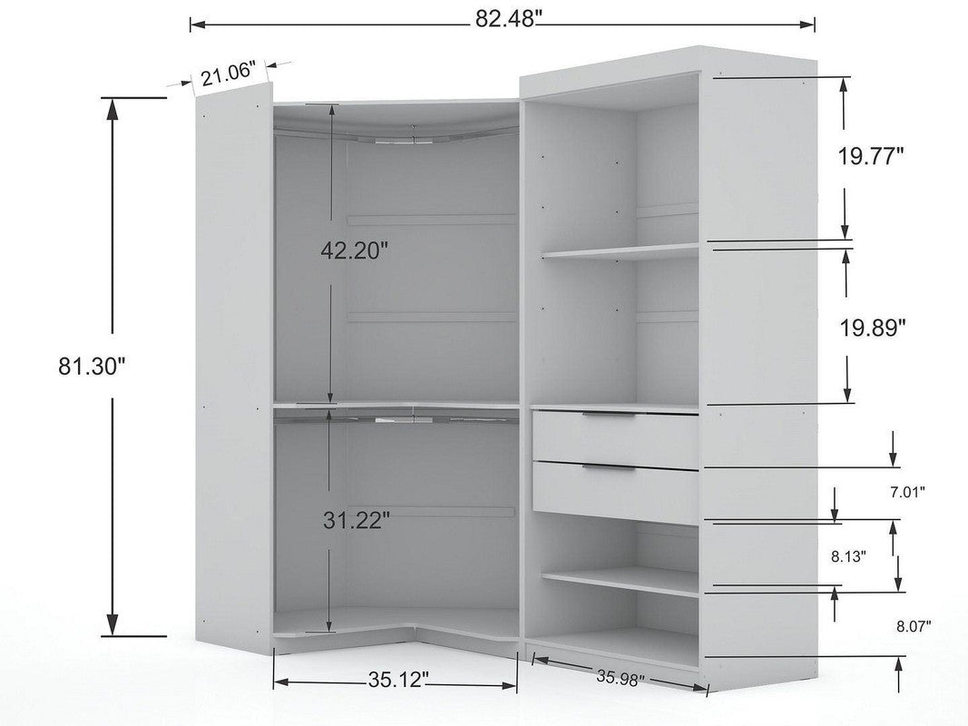 Oulu 2-Piece Modular Corner Wardrobe - White