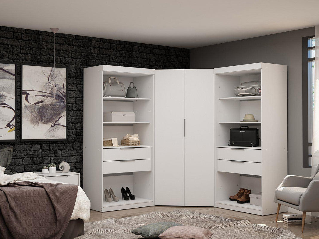 Oulu Semi-Open 3-Piece Modular Corner Wardrobe - White