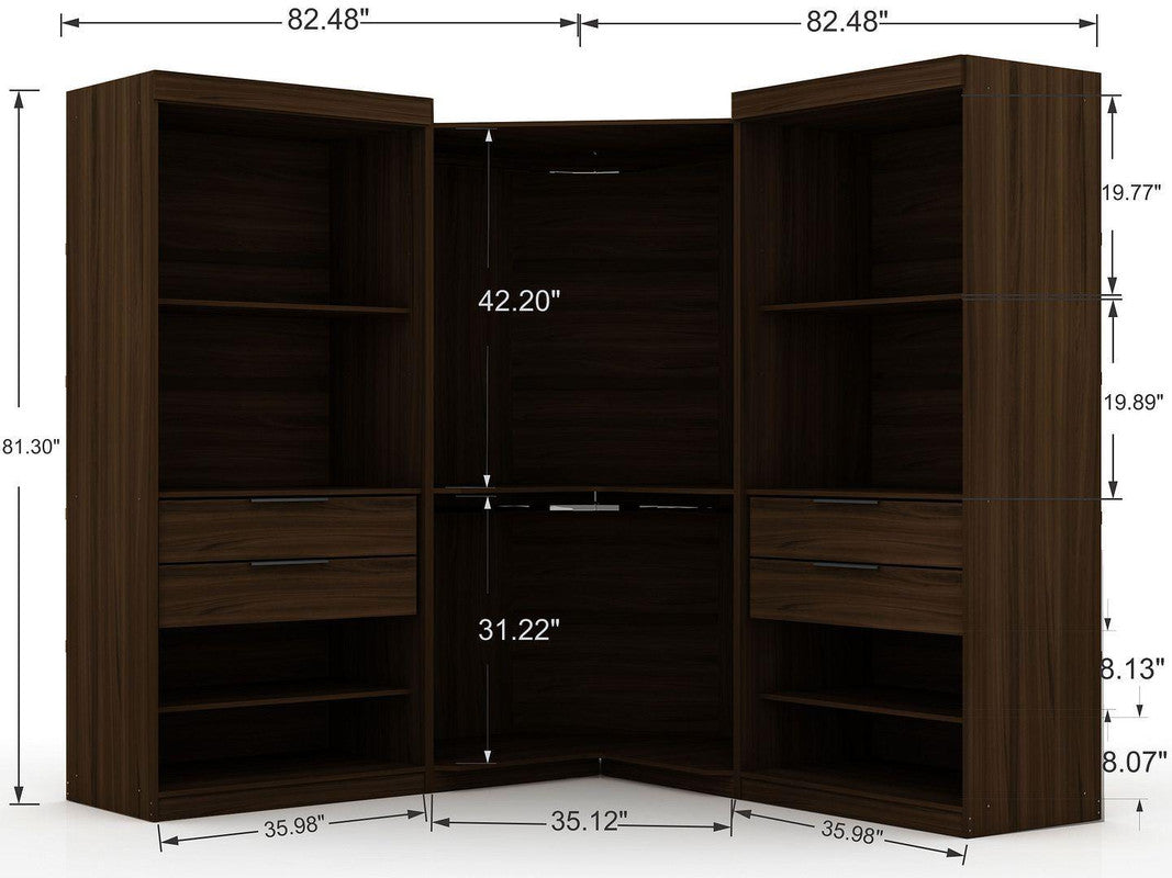 Oulu Semi-Open 3-Piece Modular Corner Wardrobe - Brown