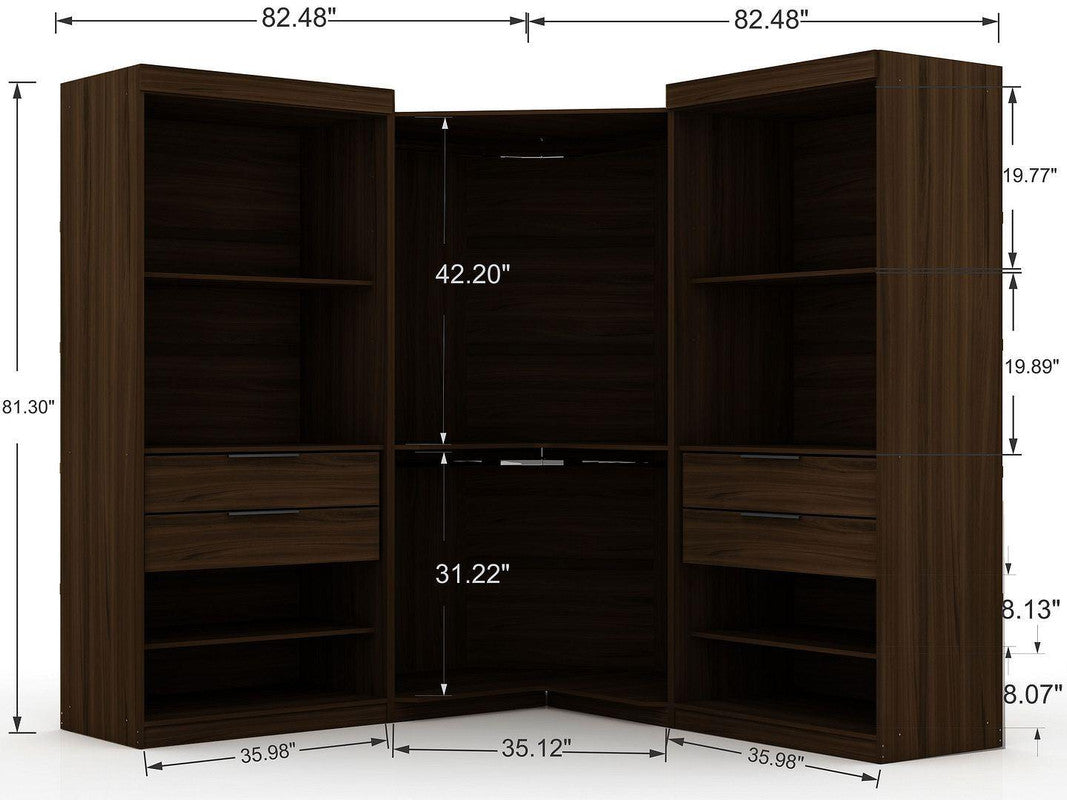 Oulu 3-Piece Modular Corner Wardrobe - Brown