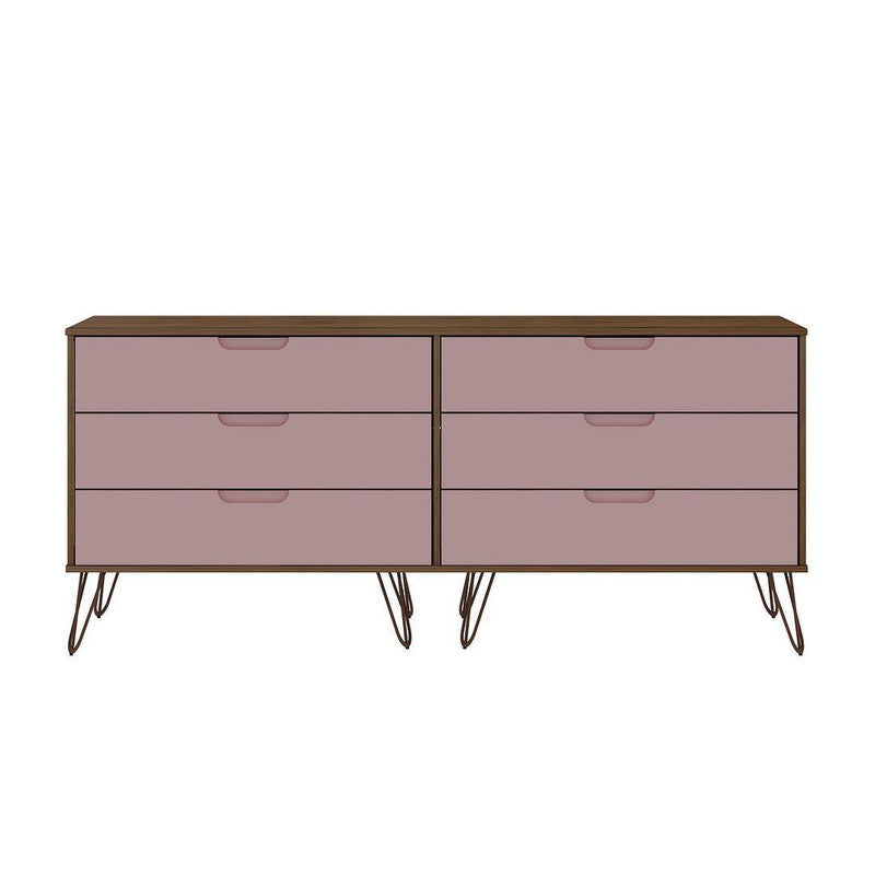 Nuuk 6-Drawer Double Dresser - Nature/Rose Pink