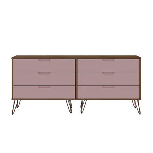 Nuuk 6-Drawer Double Dresser - Nature/Rose Pink