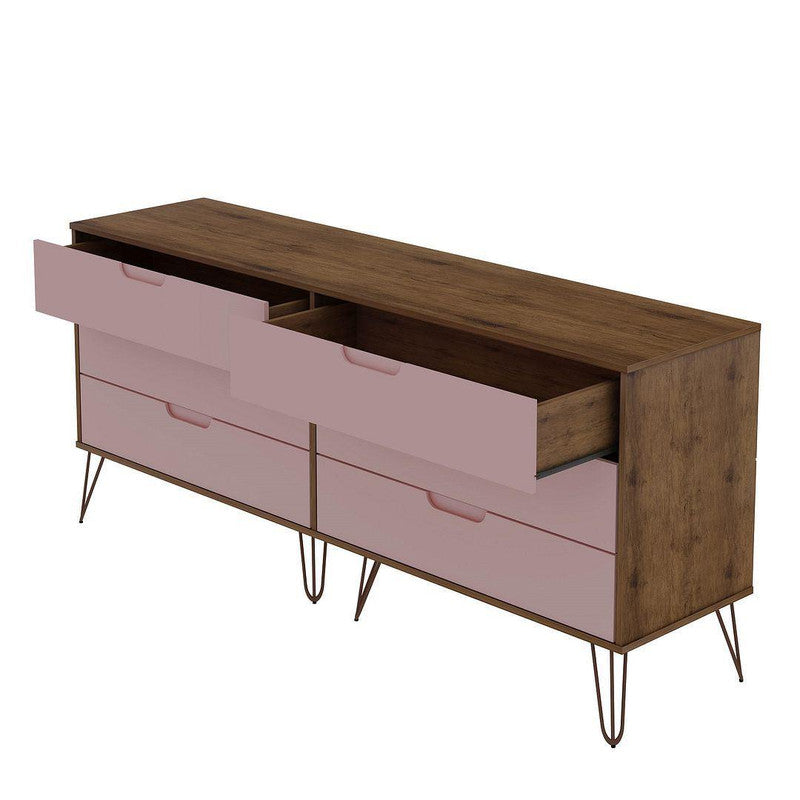 Nuuk 6-Drawer Double Dresser - Nature/Rose Pink