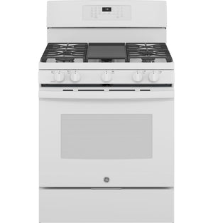 GE White 30" Freestanding Gas Convection Range with Air Fry (5.0 Cu.Ft.) - JCGB735DPWW