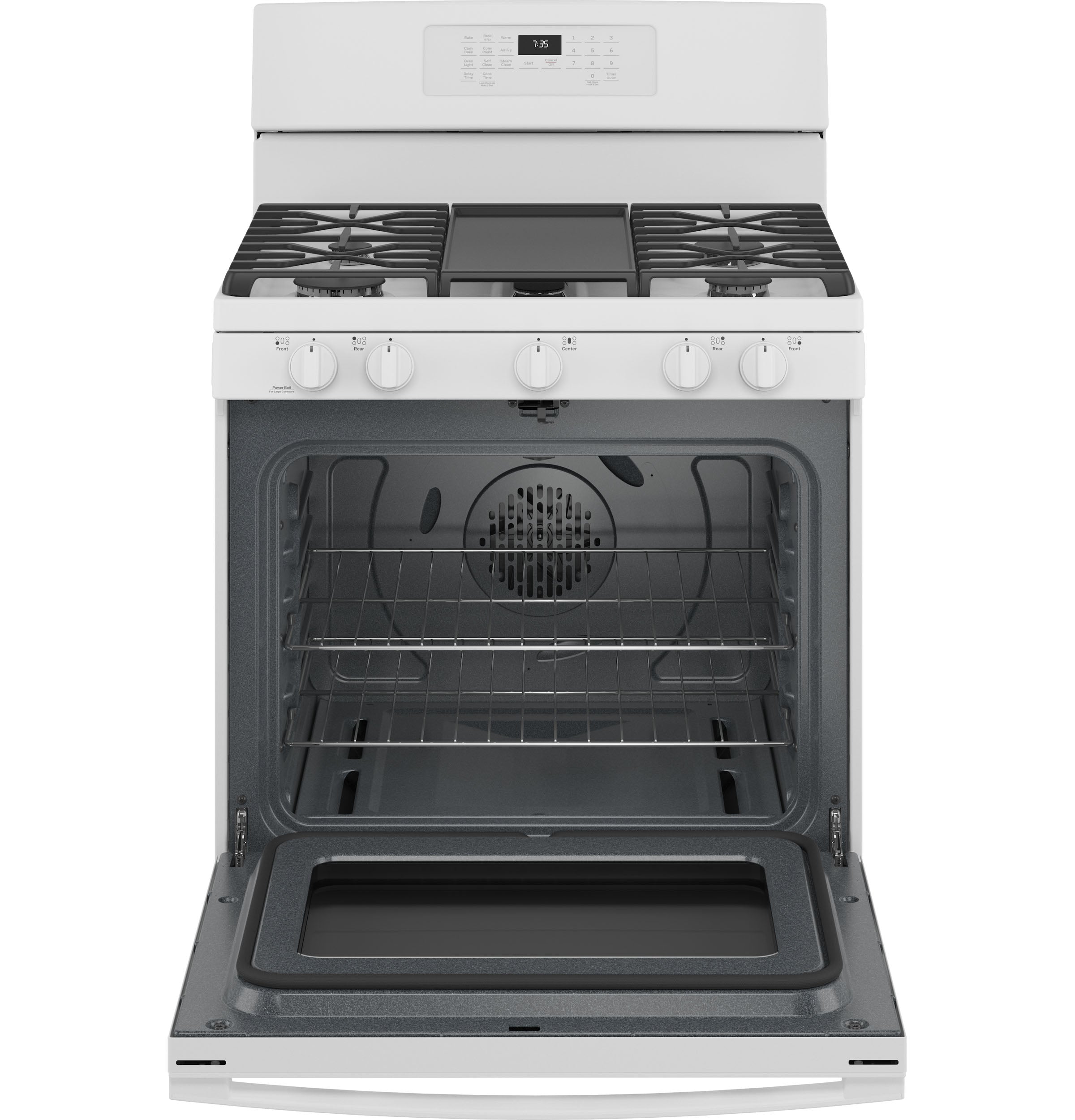 GE White 30" Freestanding Gas Convection Range with Air Fry (5.0 Cu.Ft.) - JCGB735DPWW