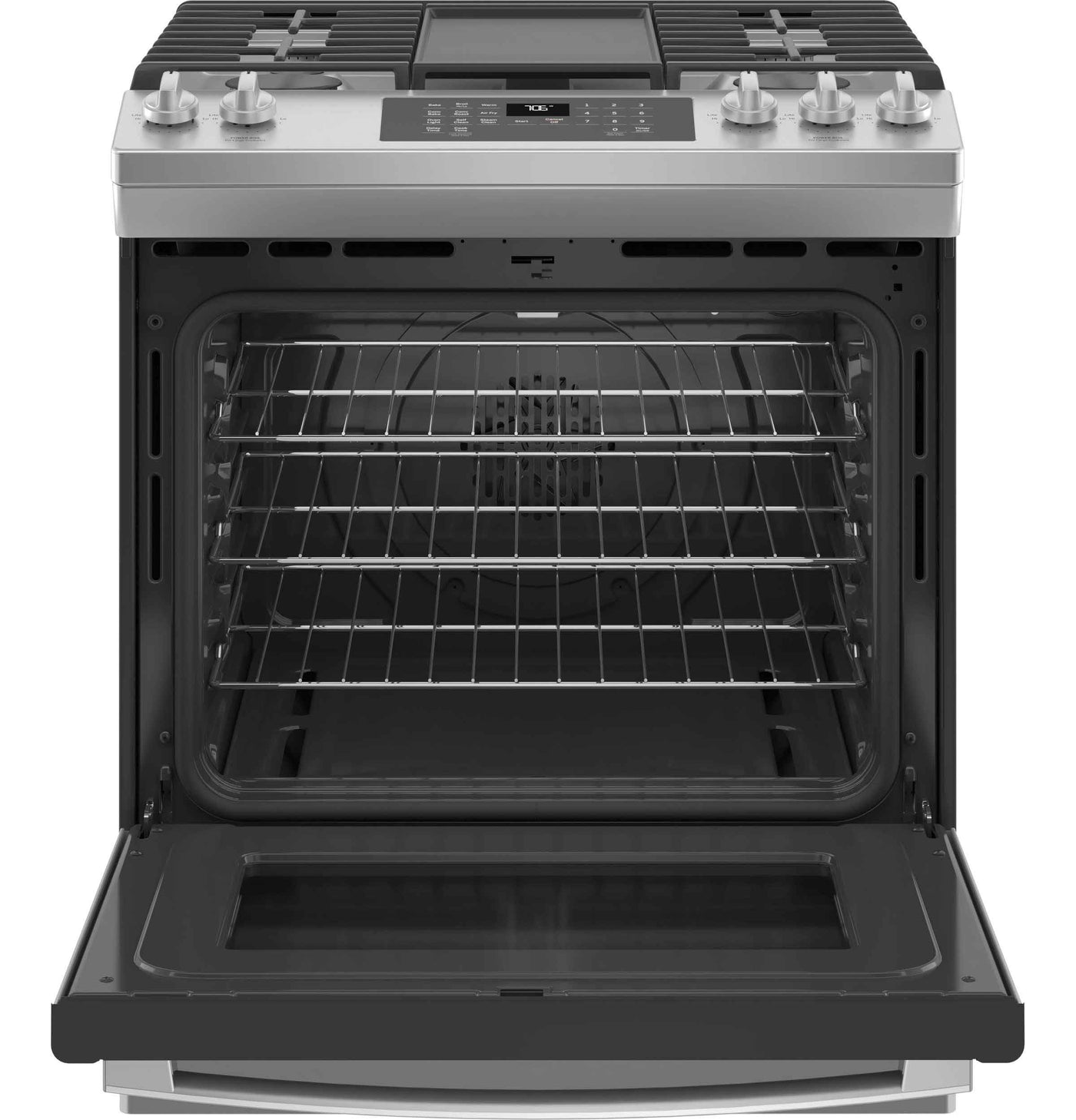 GE Stainless Steel 30" Slide-In Gas Convection Range with Air Fry (5.6 Cu. Ft.) - JCGS760SPSS