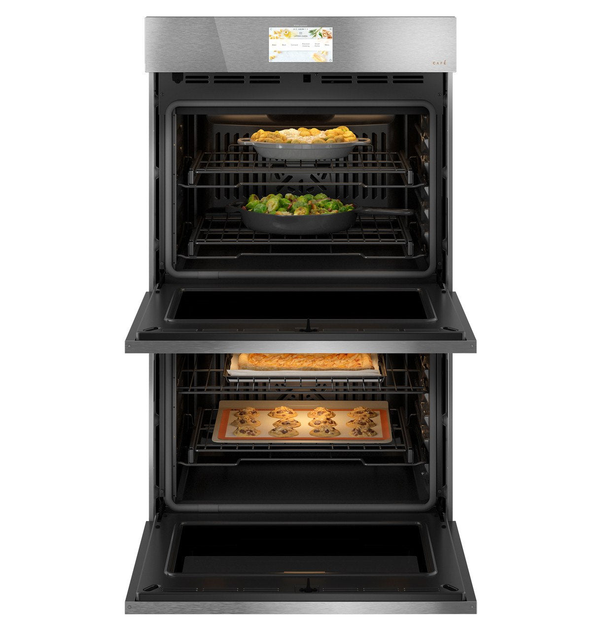 Café Platinum Glass 30in Smart Convection Double Wall Oven (10.0 Cu Ft)- CTD90DM2NS5