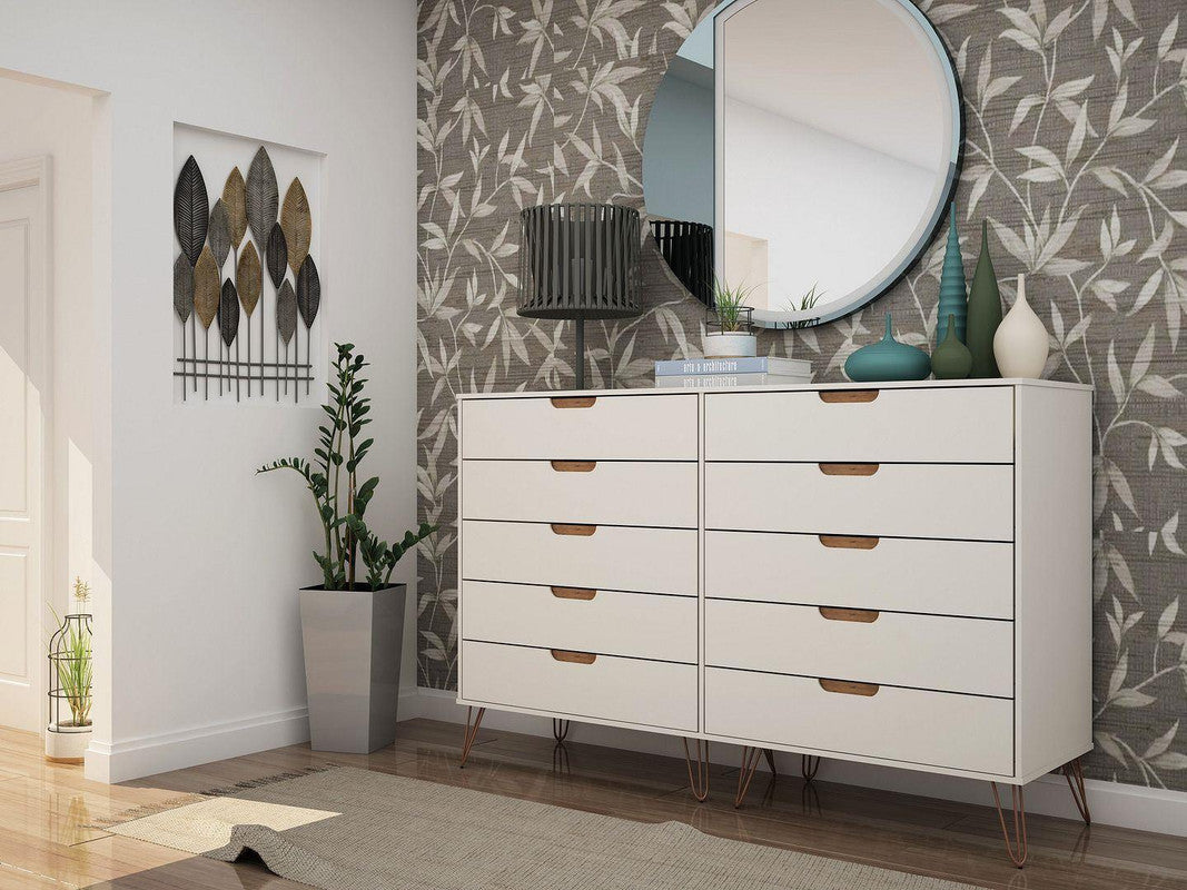 Nuuk 10-Drawer Double Dresser - Off White/Nature