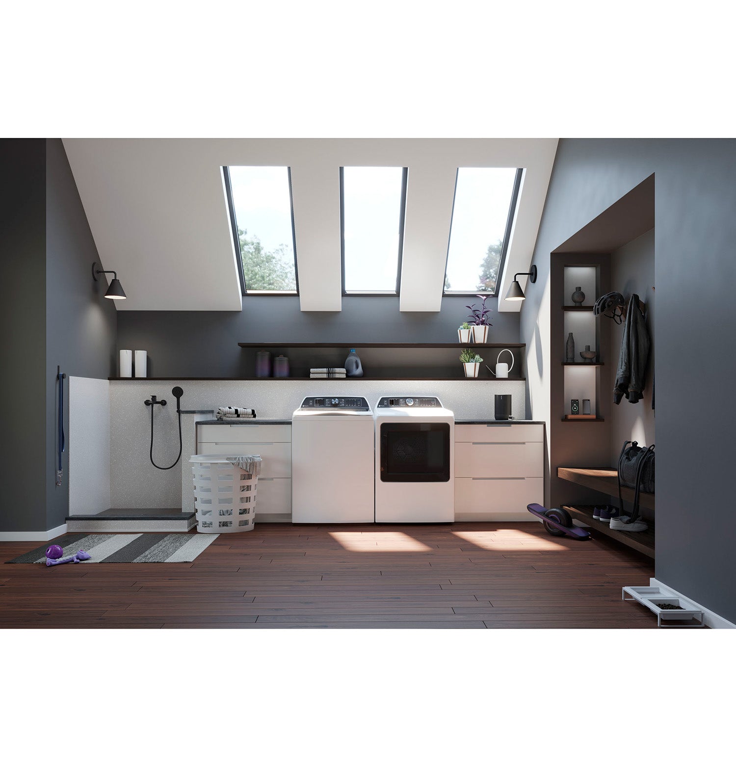 GE Profile White Electric Dryer with Sanitize Cycle (7.4 Cu. Ft) - PTD70EBMTWS
