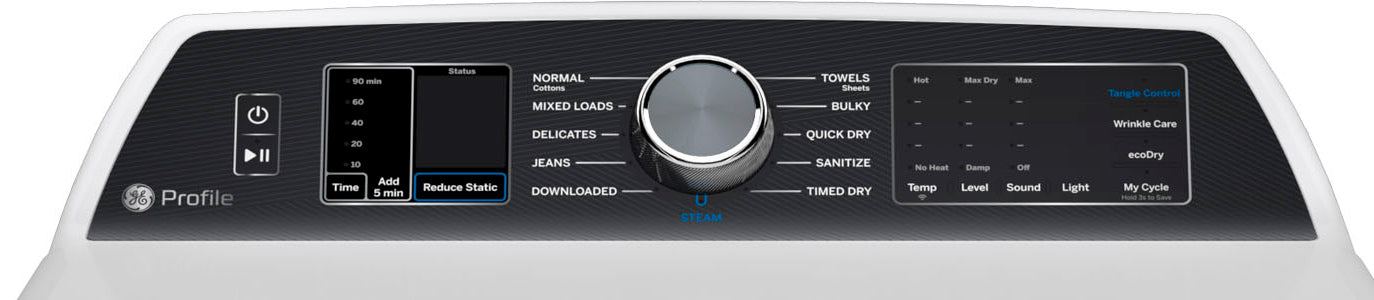 GE Profile White Electric Dryer with Sanitize Cycle (7.4 Cu. Ft) - PTD70EBMTWS