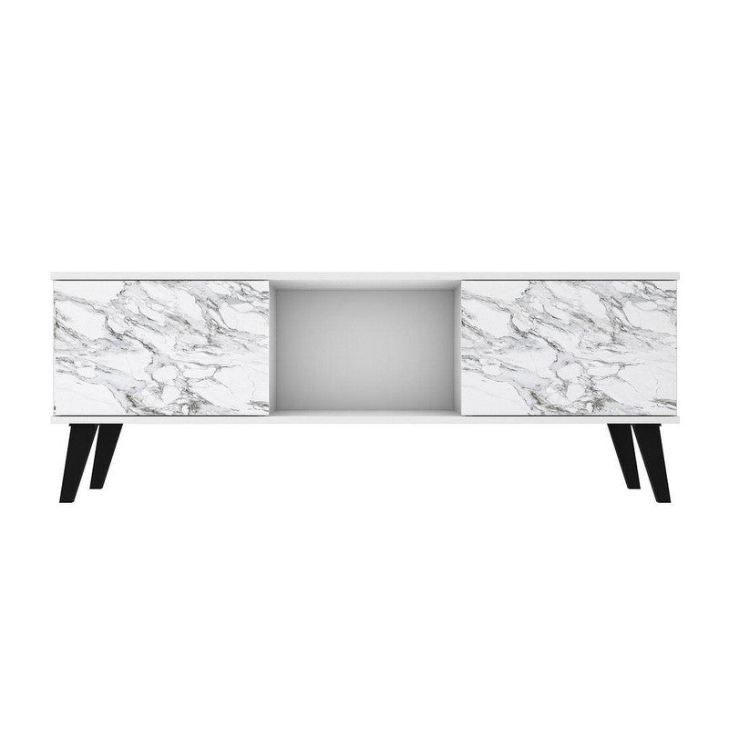 Derbent 53.5" TV Stand - White/Marble Stamp