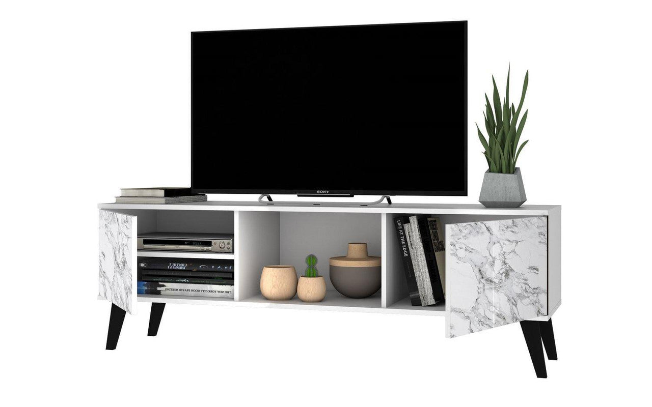 Derbent 53.5" TV Stand - White/Marble Stamp