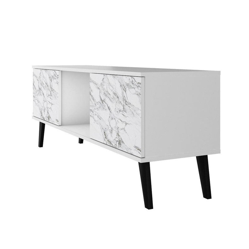 Derbent 53.5" TV Stand - White/Marble Stamp