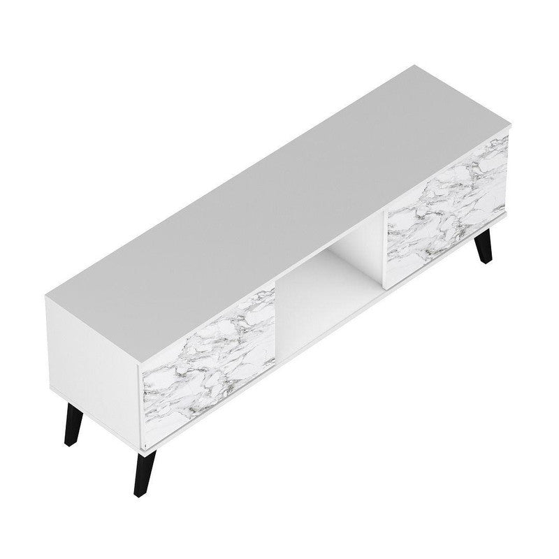 Derbent 53.5" TV Stand - White/Marble Stamp