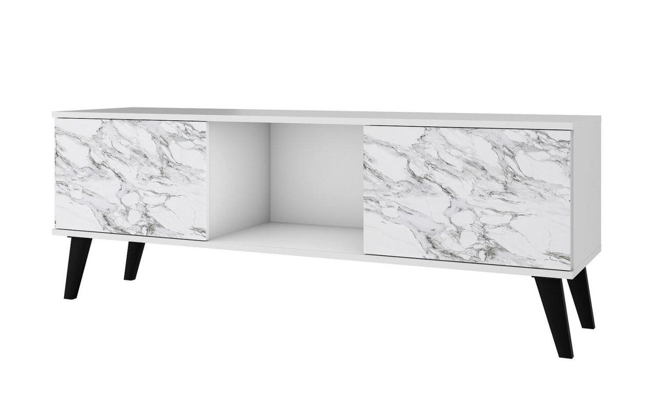 Derbent 53.5" TV Stand - White/Marble Stamp