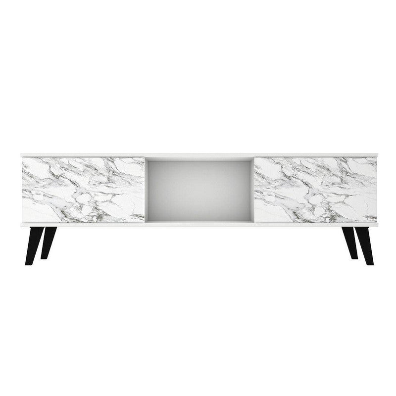 Derbent 62.5" TV Stand - White/Marble Stamp