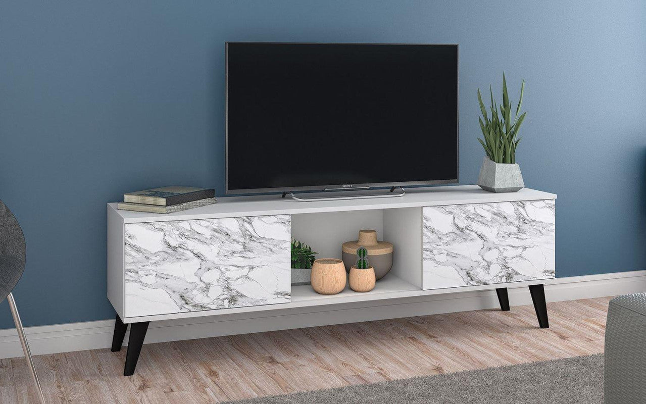 Derbent 62.5" TV Stand - White/Marble Stamp