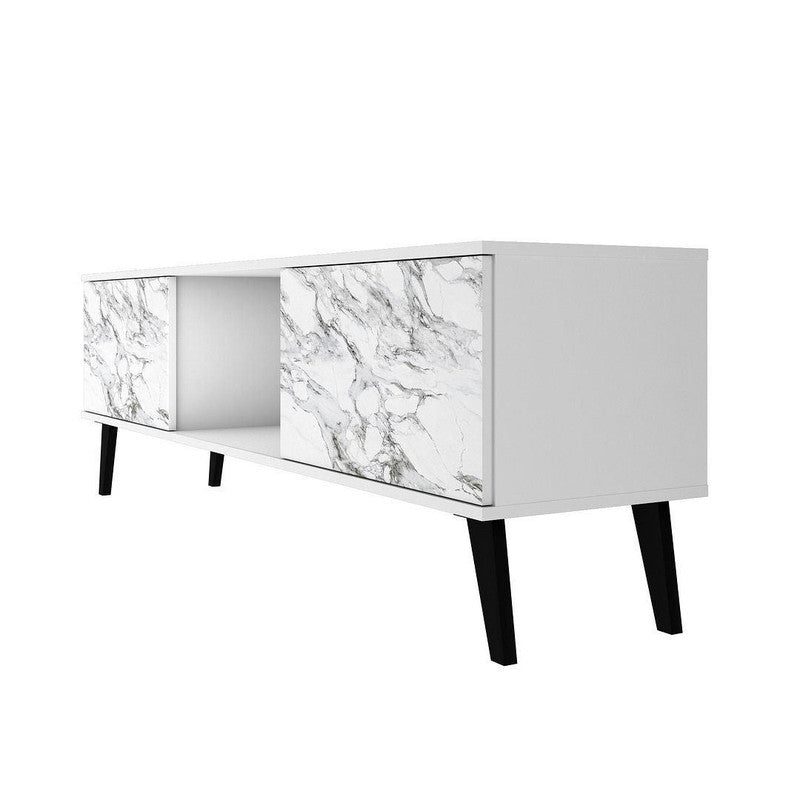 Derbent 62.5" TV Stand - White/Marble Stamp