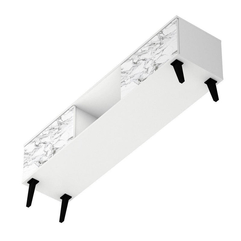 Derbent 62.5" TV Stand - White/Marble Stamp