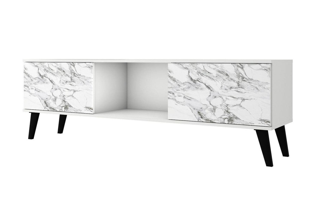 Derbent 62.5" TV Stand - White/Marble Stamp
