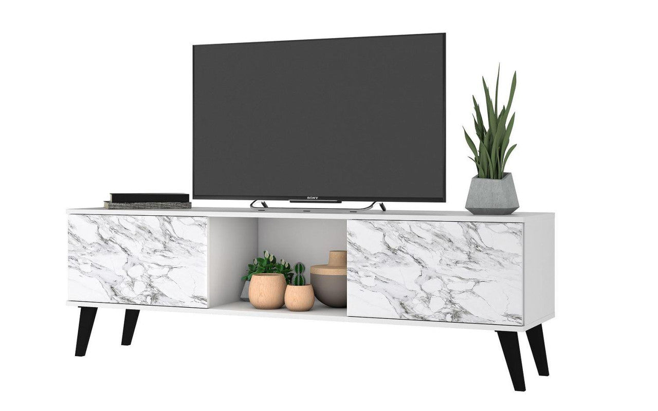 Derbent 62.5" TV Stand - White/Marble Stamp