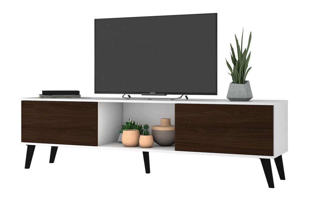 Derbent 71" TV Stand - White/Nut Brown
