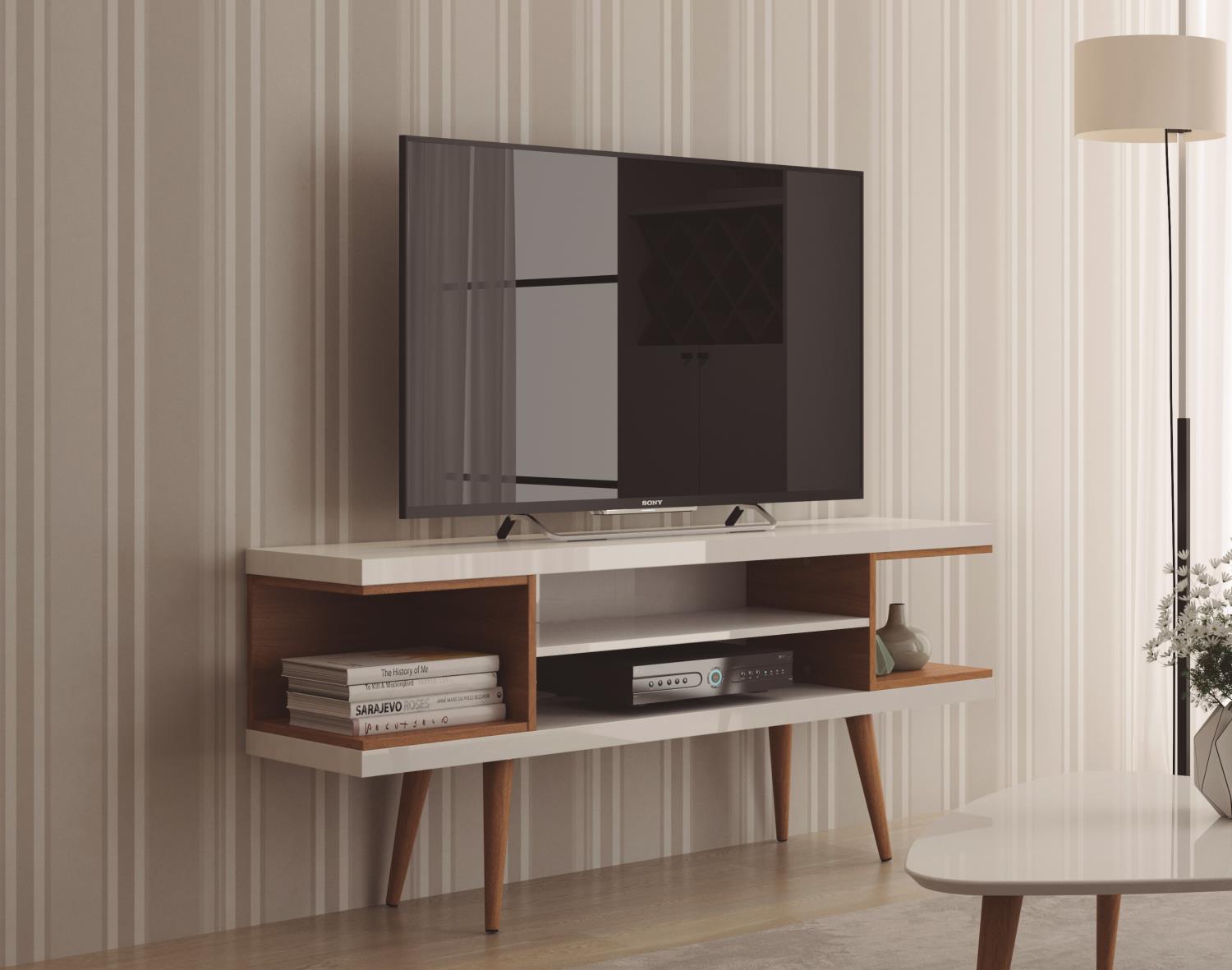 Aketi 53" TV Stand - White Gloss/Maple Cream