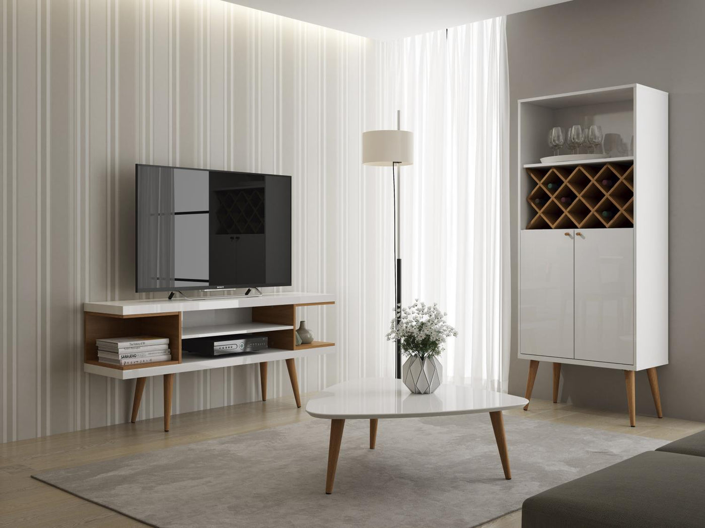 Aketi 53" TV Stand - White Gloss/Maple Cream
