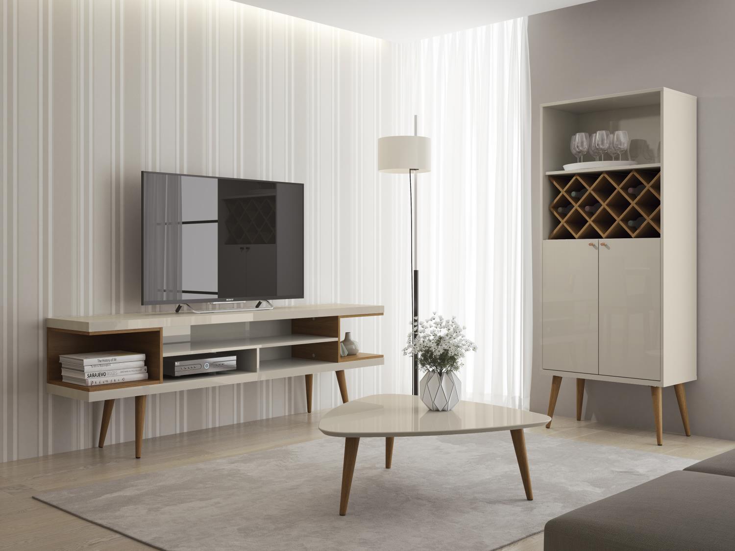 Aketi 70" TV Stand - Off White/ Maple Cream